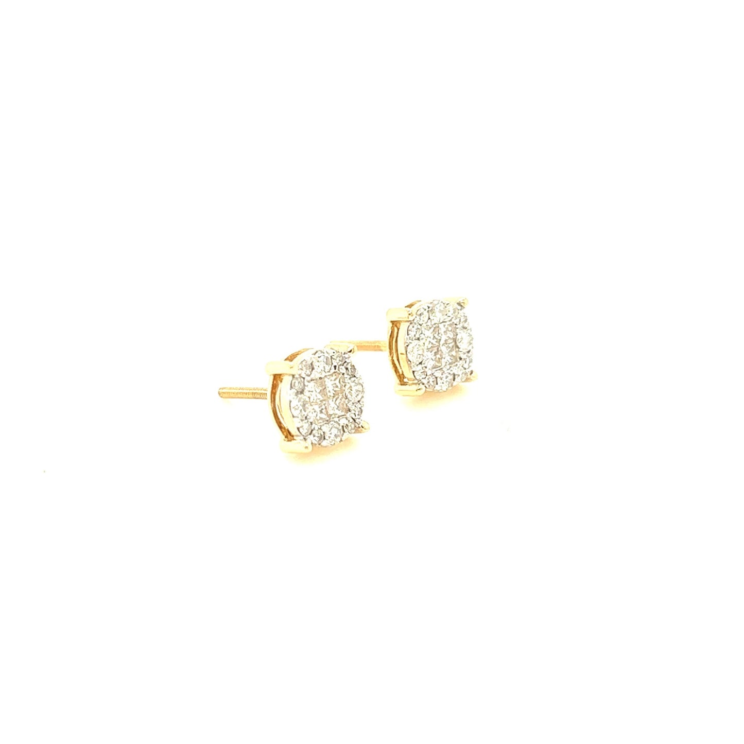 14K Gold Round Diamond Cluster Earrings