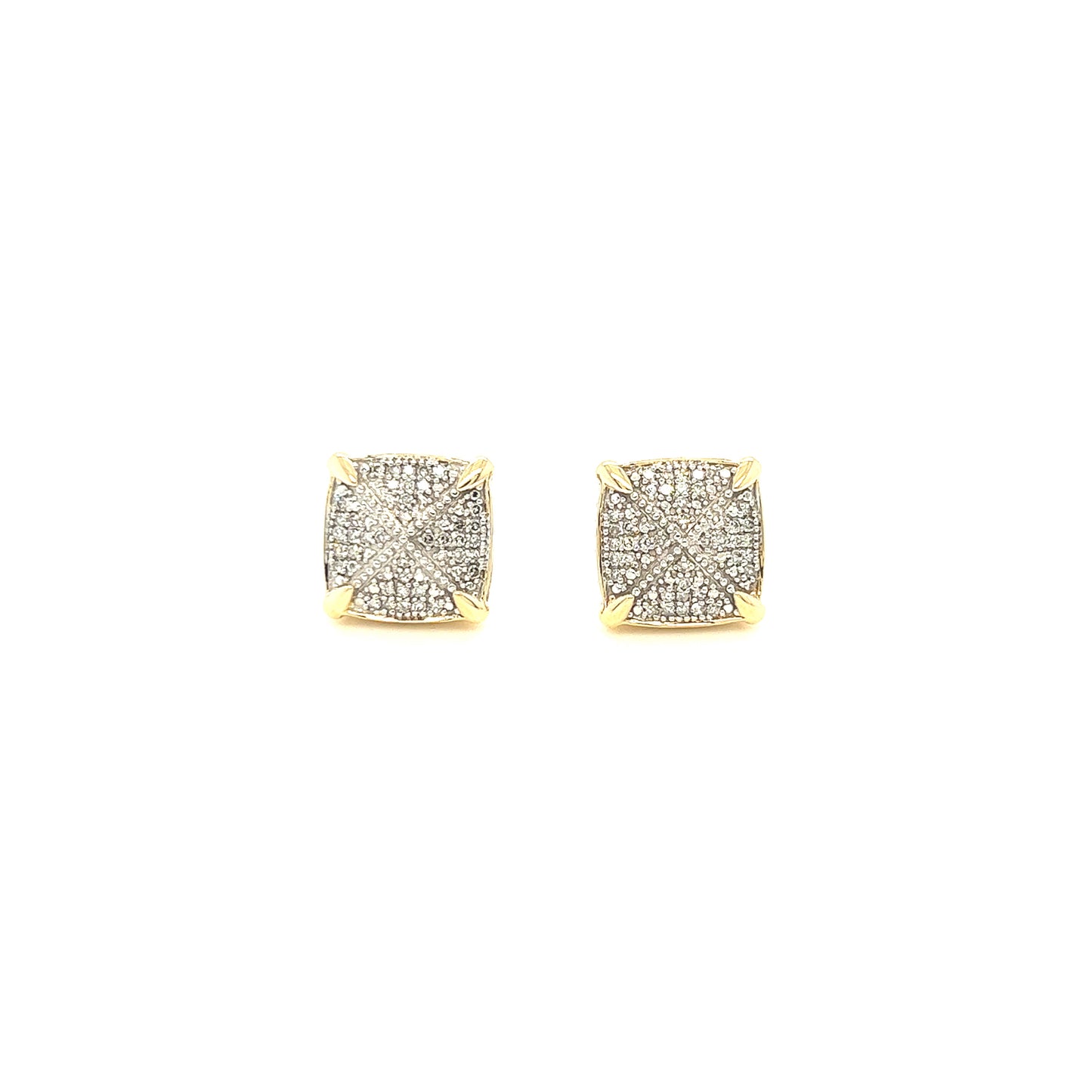 14K Gold Cushion-Shaped Diamond Cluster Earrings