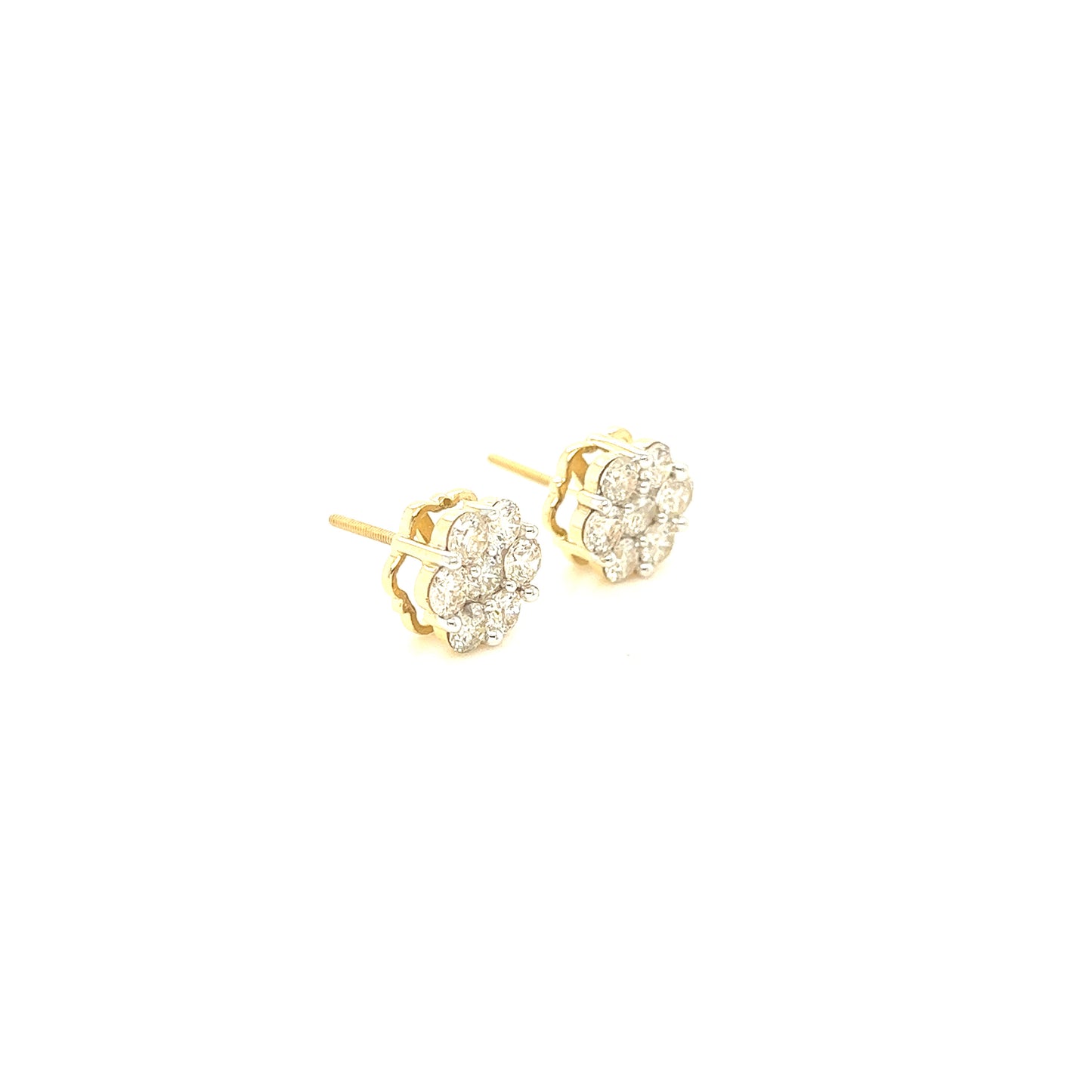 14K Gold Flower Diamond Cluster Earrings