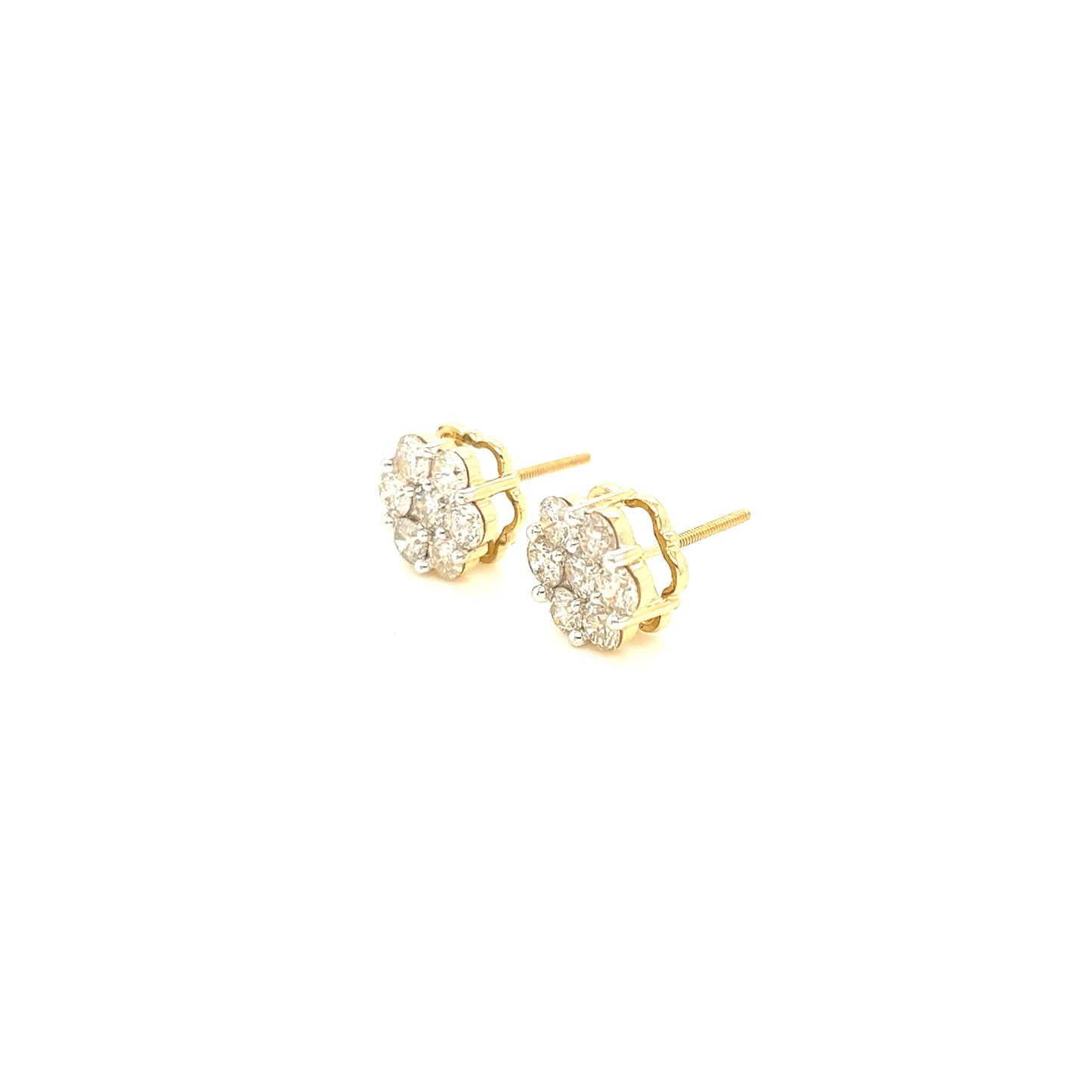 14K Gold Flower Diamond Cluster Earrings