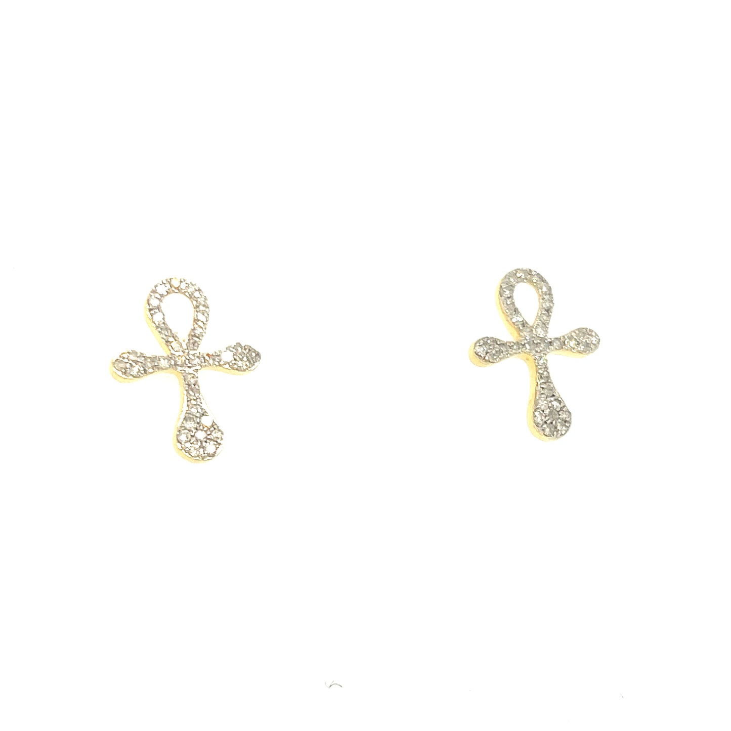 14K Gold Ankh Cross Diamond Earrings